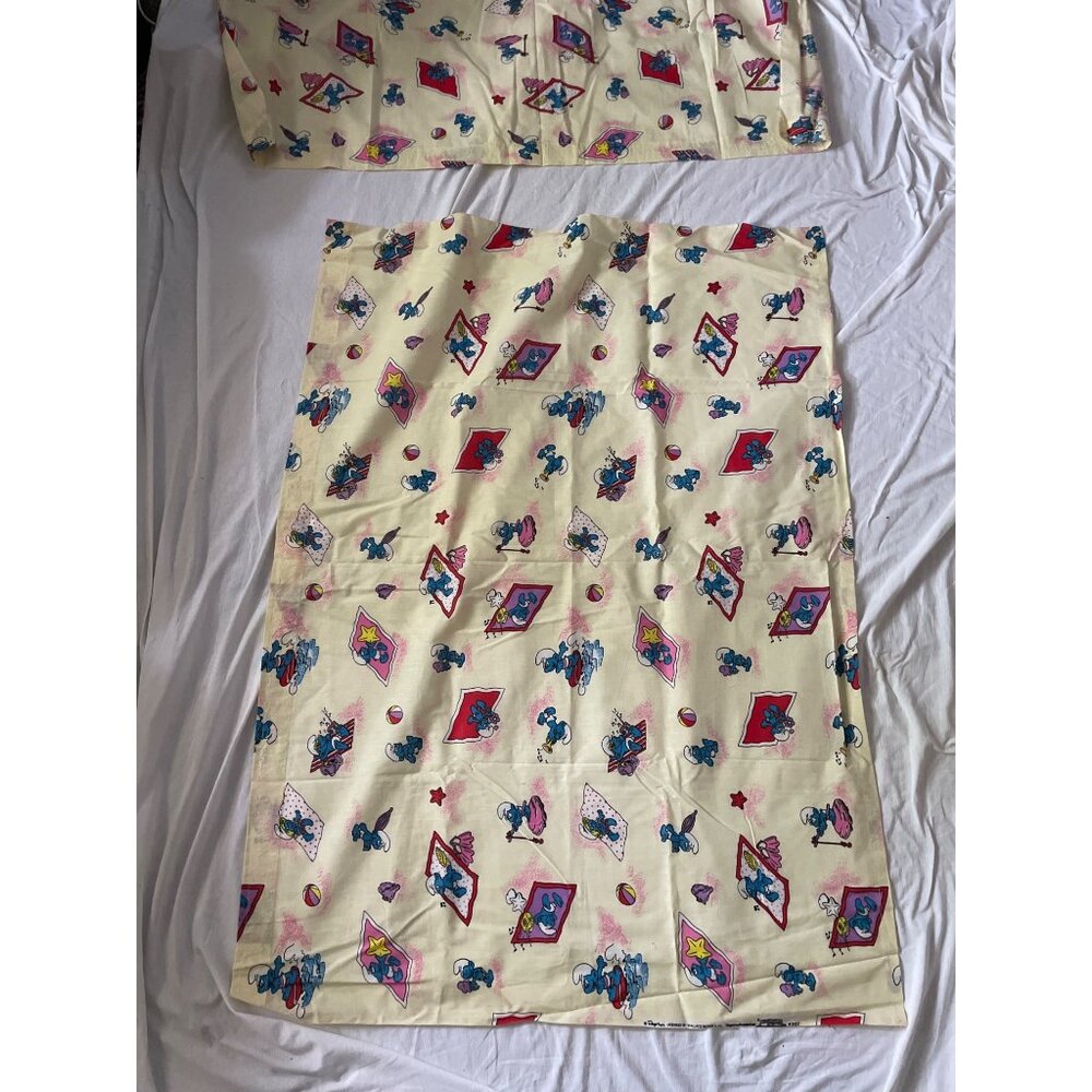 Vintage 1981 Smurfs Curtain Set By Wallace Berrie 45" wide x 33" Long